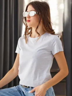 Bawełniany damski t-shirt casual z okrągłym dekoltem Bluzki / Koszule / Koszulki