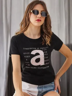 Best Bawełniany damski t-shirt Combination Of Owality Bluzki / Koszule / Koszulki
