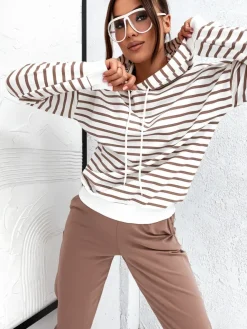 Sale Bawełniany damski komplet dresowy w paski Damskie Komplety Damskie