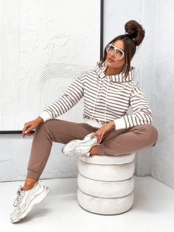 Sale Bawełniany damski komplet dresowy w paski Damskie Komplety Damskie