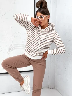 Sale Bawełniany damski komplet dresowy w paski Damskie Komplety Damskie