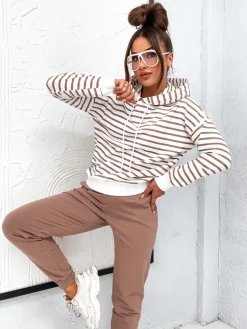 Sale Bawełniany damski komplet dresowy w paski Damskie Komplety Damskie