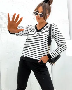 Outlet Bawełniany damski komplet w paski Damskie Komplety Damskie