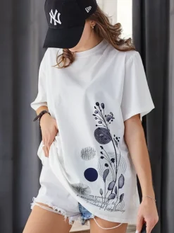 Sale Bawełniany damski t-shirt z printem Bluzki / Koszule / Koszulki