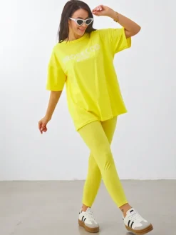 Sale Bawełniany damski komplet z krótkim rękawem i legginsami Damskie Komplety Damskie