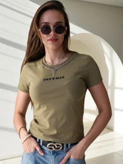 New Bawełniany damski crop top z napisem Bluzki / Koszule / Koszulki