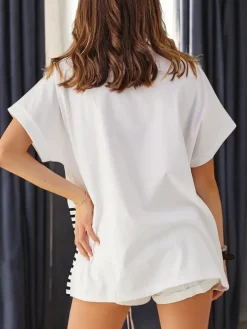 Discount Bawełniany damski t-shirt z printem Bluzki / Koszule / Koszulki