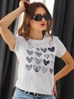 Outlet Bawełniany damski t-shirt A lot of Hearts Bluzki / Koszule / Koszulki