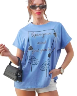 New Bawełniany damski t-shirt z ciekawym nadrukiem Bluzki / Koszule / Koszulki