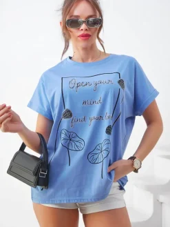 New Bawełniany damski t-shirt z ciekawym nadrukiem Bluzki / Koszule / Koszulki