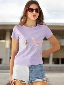 Discount Bawełniany damski t-shirt Butterfly Bluzki / Koszule / Koszulki
