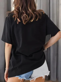 New Bawełniany damski t-shirt z printem Bluzki / Koszule / Koszulki