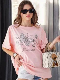 Outlet Bawełniany damski t-shirt Romantic Butterfly Bluzki / Koszule / Koszulki