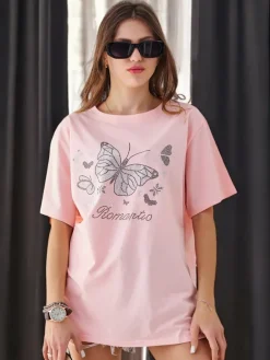 Outlet Bawełniany damski t-shirt Romantic Butterfly Bluzki / Koszule / Koszulki
