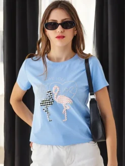 Hot Bawełniany damski t-shirt Flaming Love Bluzki / Koszule / Koszulki