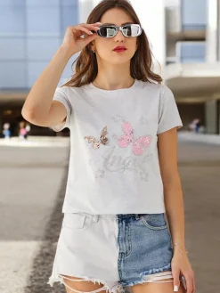 Discount Bawełniany damski t-shirt Butterfly Bluzki / Koszule / Koszulki