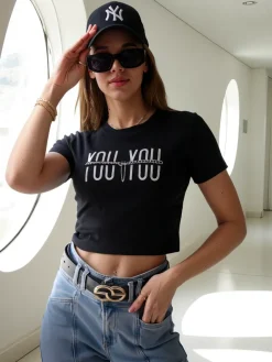 Bawełniany damski crop top z napisem Bluzki / Koszule / Koszulki