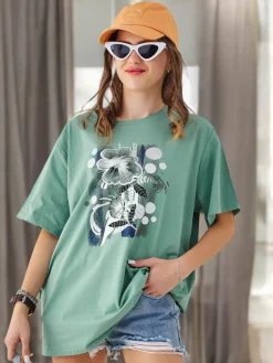 Hot Bawełniany damski t-shirt z printem Bluzki / Koszule / Koszulki