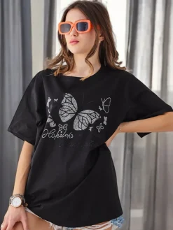 New Bawełniany damski t-shirt Romantic Butterfly Bluzki / Koszule / Koszulki