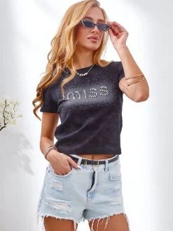 Hot Bawełniany damski t-shirt z cyrkoniami MISS Bluzki / Koszule / Koszulki