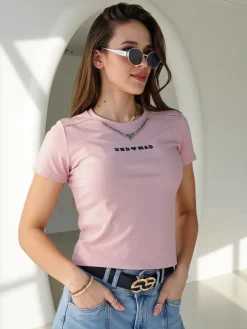 Hot Bawełniany damski crop top z napisem Bluzki / Koszule / Koszulki