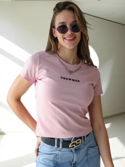 Hot Bawełniany damski crop top z napisem Bluzki / Koszule / Koszulki