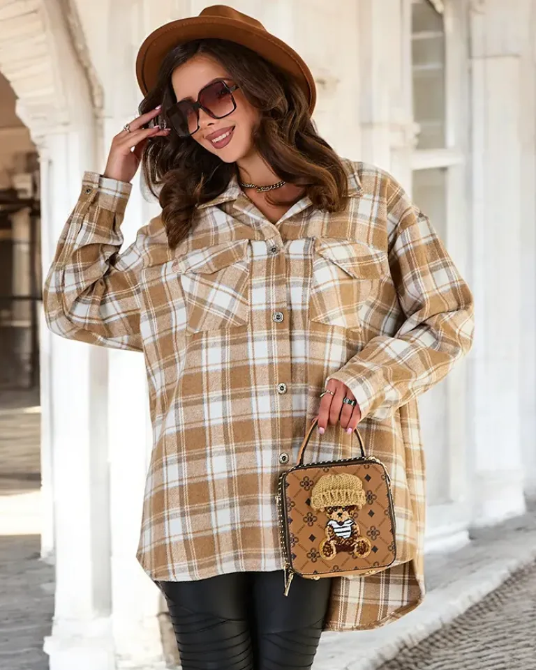 Bawełniany damski płaszcz typu koszula Kurtki / Marynarki / Płaszcze