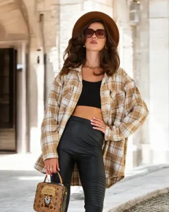 Bawełniany damski płaszcz typu koszula Kurtki / Marynarki / Płaszcze