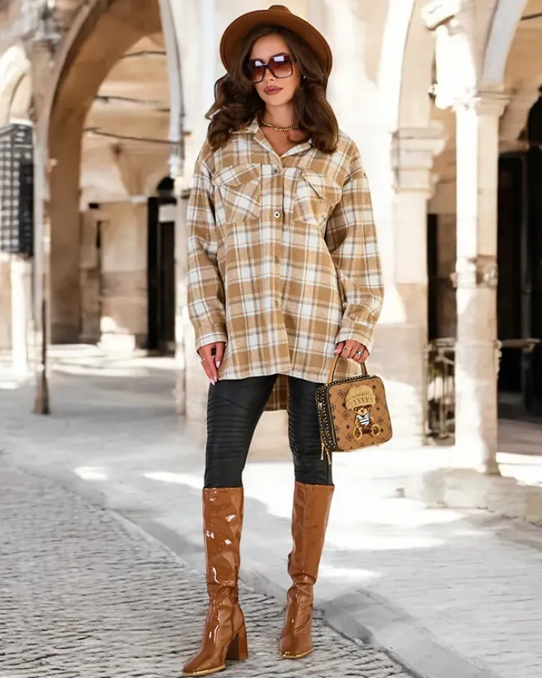 Bawełniany damski płaszcz typu koszula Kurtki / Marynarki / Płaszcze