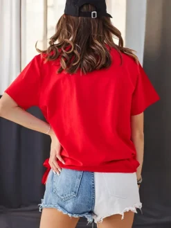 Clearance Bawełniany damski t-shirt LOVE z cyrkoniami Bluzki / Koszule / Koszulki