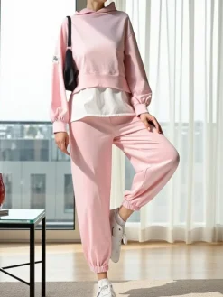 Sale Bawełniany damski komplet z koszulową wstawką Damskie Komplety Damskie