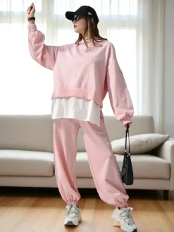 Sale Bawełniany damski komplet z koszulową wstawką Damskie Komplety Damskie