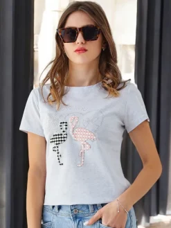 Clearance Bawełniany damski t-shirt Flaming Love Bluzki / Koszule / Koszulki