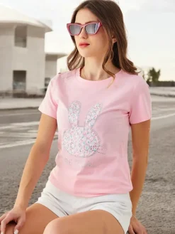 New Bawełniany damski t-shirt Bunny Say Be Real Bluzki / Koszule / Koszulki