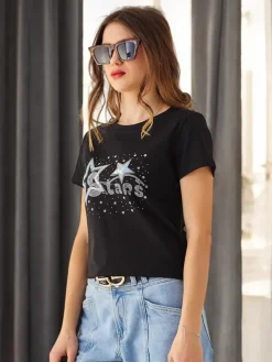 Hot Bawełniany damski t-shirt STARS Bluzki / Koszule / Koszulki