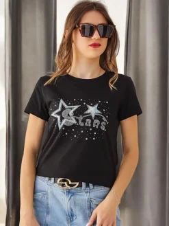 Hot Bawełniany damski t-shirt STARS Bluzki / Koszule / Koszulki