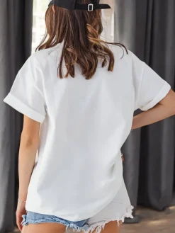 Discount Bawełniany damski t-shirt LOVE z cyrkoniami Bluzki / Koszule / Koszulki