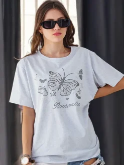 New Bawełniany damski t-shirt Romantic Butterfly Bluzki / Koszule / Koszulki