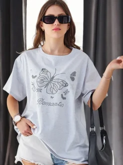 New Bawełniany damski t-shirt Romantic Butterfly Bluzki / Koszule / Koszulki