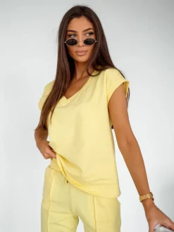 New Bawełniany damski komplet casualowy z krótkim rękawem Damskie Komplety Damskie