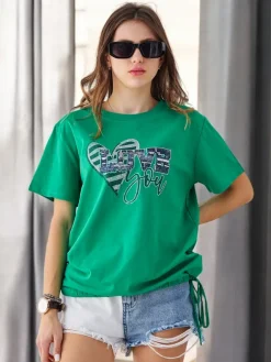 Best Bawełniany damski t-shirt LOVE z cyrkoniami Bluzki / Koszule / Koszulki