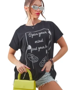 Discount Bawełniany damski t-shirt z ciekawym nadrukiem Bluzki / Koszule / Koszulki