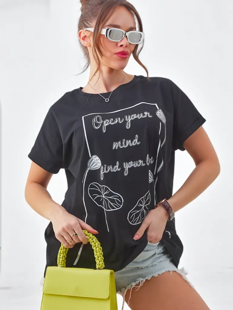 Discount Bawełniany damski t-shirt z ciekawym nadrukiem Bluzki / Koszule / Koszulki