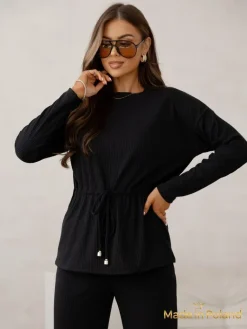 Sale Bawełniany Damski komplet a'la sweterkowy prążkowany Damskie Komplety Damskie