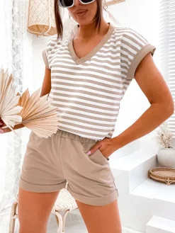 Best Bawełniany komplet damski w paski Damskie Komplety Damskie