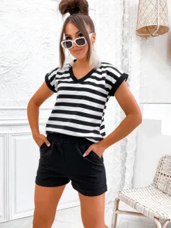 New Bawełniany komplet damski w paski Damskie Komplety Damskie