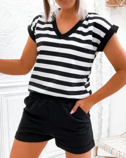 New Bawełniany komplet damski w paski Damskie Komplety Damskie