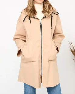 Discount Beżowa damska kurtka płaszcz z kapturem Kurtki / Marynarki / Płaszcze