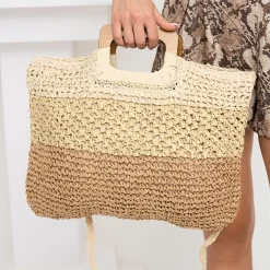 Outlet Beżowa słomiana duża torebka damska Damskie Wiklinowe I Słomiane