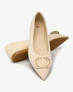 Sale Beżowe baleriny damskie w szpic z ozdobą na nosku Tidita Baleriny Klasyczne